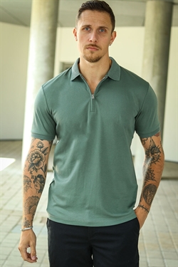 Selected Fave Zip Polo Agave Green